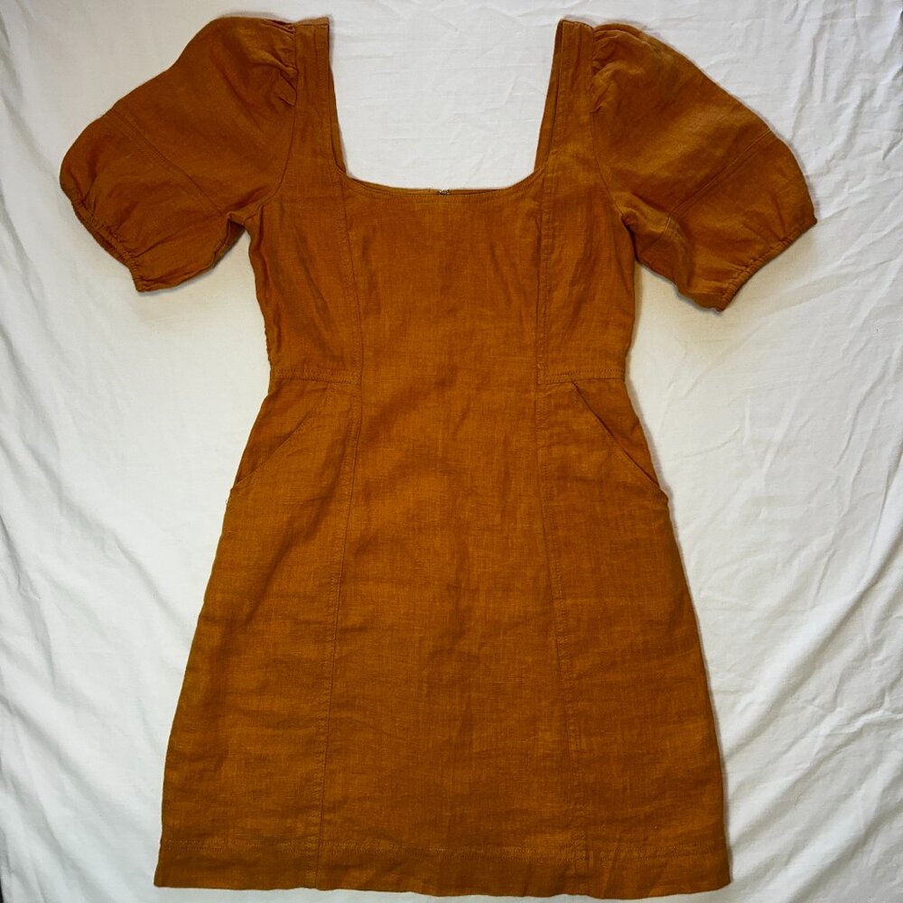 MADEWELL SUNFLOWER GOLD LINEN MINI DRESS, 00